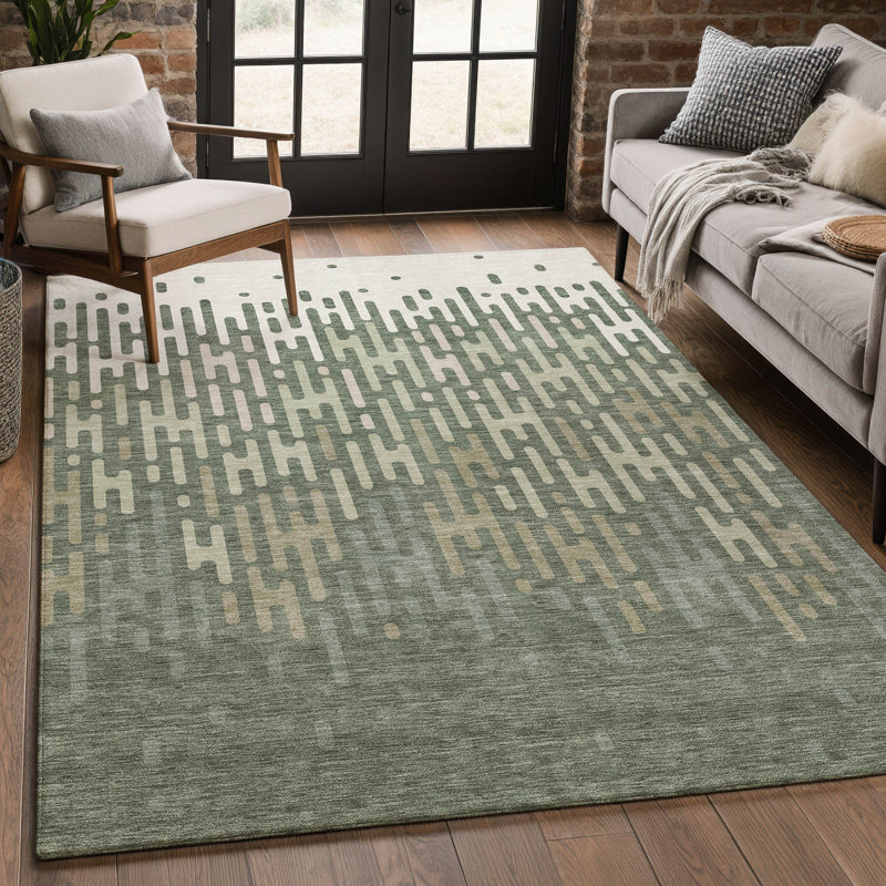 Tapis abstrait lavable à la machine intérieur / extérieur ACN2567, Basilic, 9 pi x 12 pi