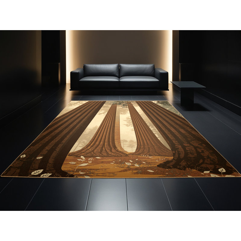 Tapis brun rustique lavable à la machine Pegah Country - Reliure brun clair, Carré 7 pi