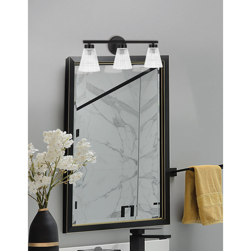 Coiffeuse Merdi - 3 lumières - Verre strié transparent, Noir mat