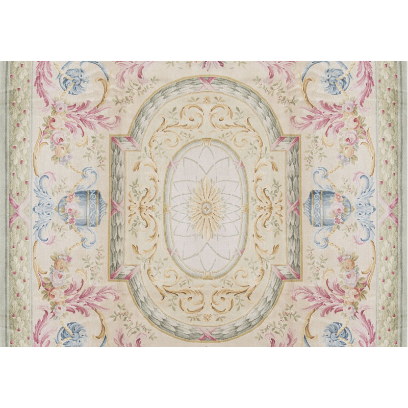 Tapis beige et vert noué à la main de haute qualité