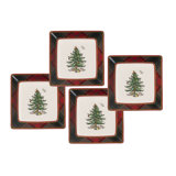 Christmas Tree TARTAN TIDBIT PLATES S/4 5"