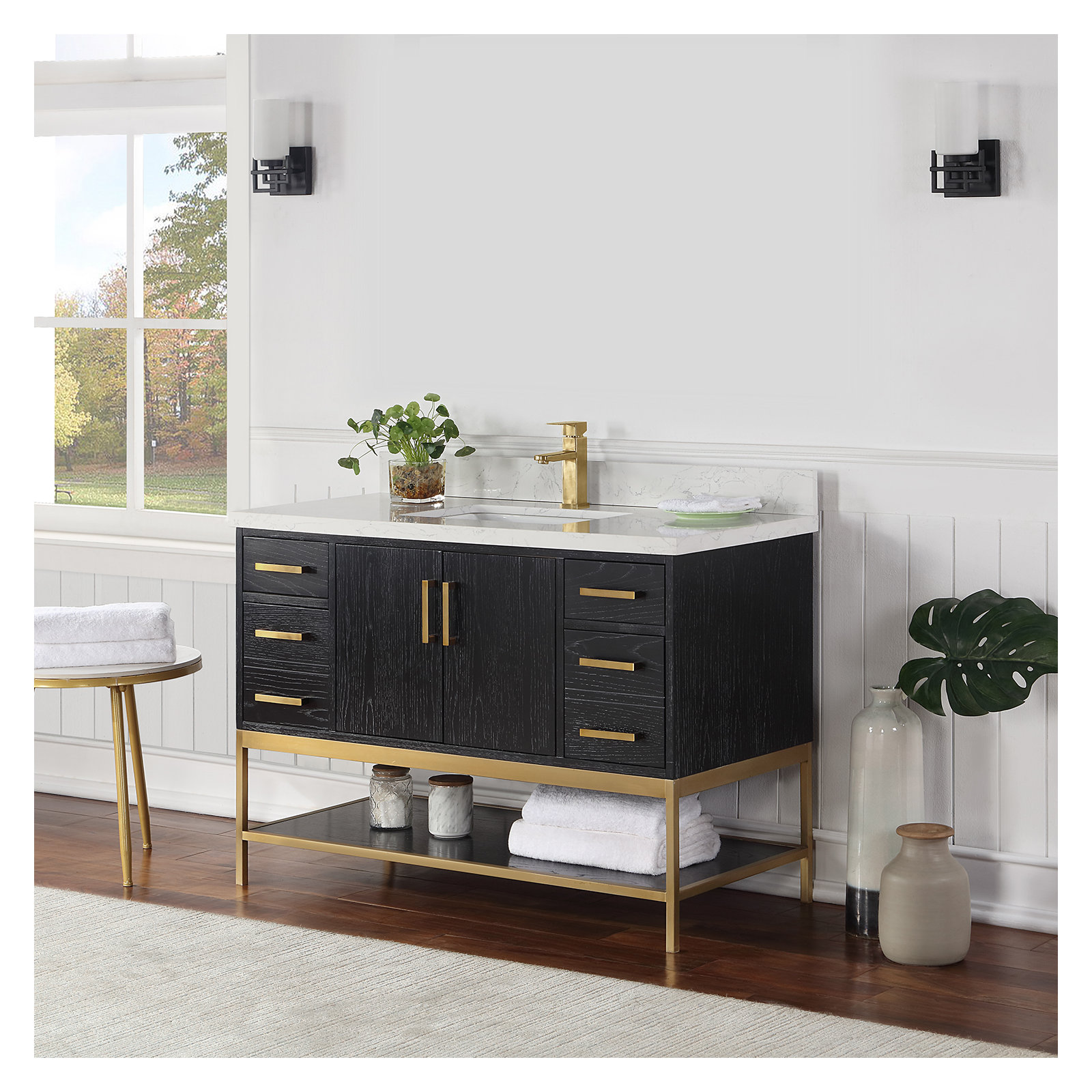 48'' Single Bathroom Vanity, Black, Gold