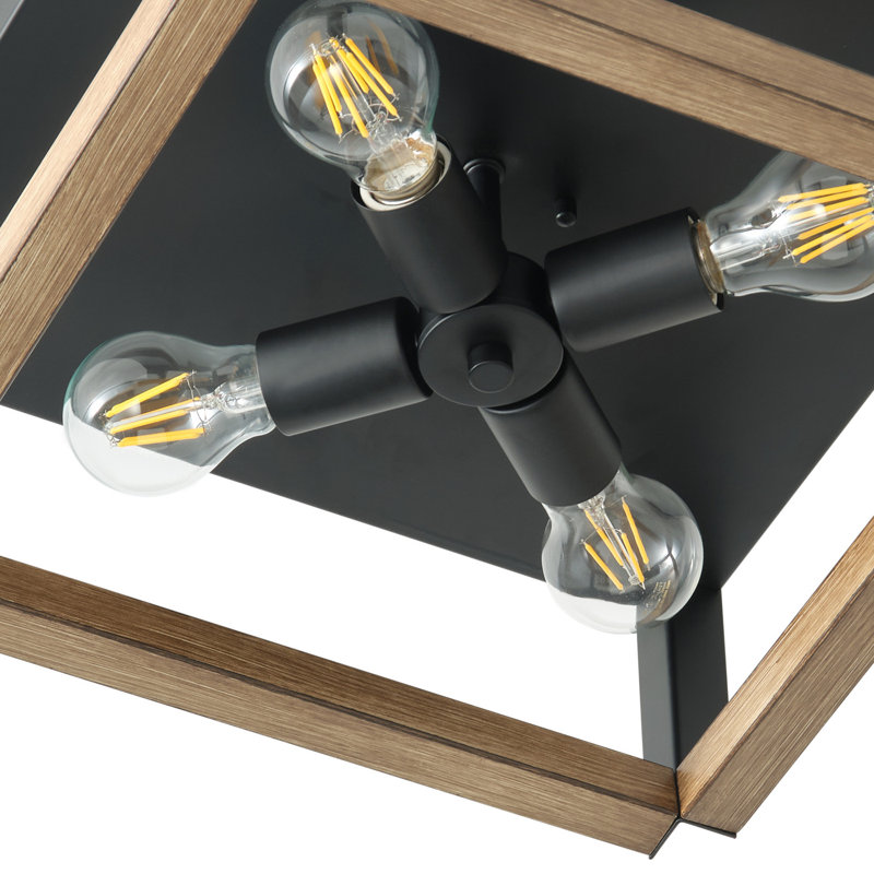 4-Light Bulbs Black Finished Caged Design Dimmable Flush Mounting Light Fixture