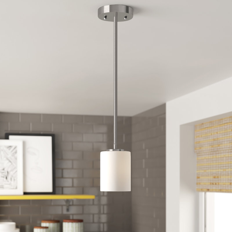 Luminaire suspendu cylindrique à 1 lumière Sarsfield, Nickel brossé