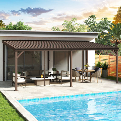Patio Gazebo Lean to Wall Mounted Pergola with Sloping Galvanized Steel Roof