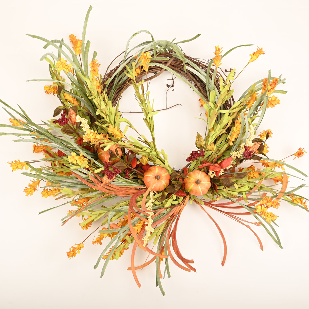 Autumn 24" Farmhouse Pumpkin Eucalyptus Fall Thanksgiving Wreath The Holiday Aisle®