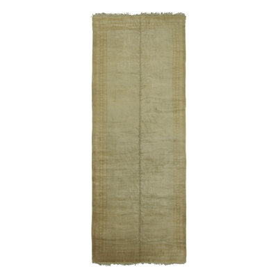 Antique Oushak Gallery Rug In Green Minimal Open Field Design - Rug & Kilim