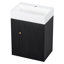 Meuble-lavabo de 20 po avec lavabo en céramique, porte à motif de losanges, poignées dorées et tablettes de rangement latérales - petit cabinet moderne avec barre à serviettes, fabrication en panneau de fibres à densité moyenne, assemblage requis-470165406