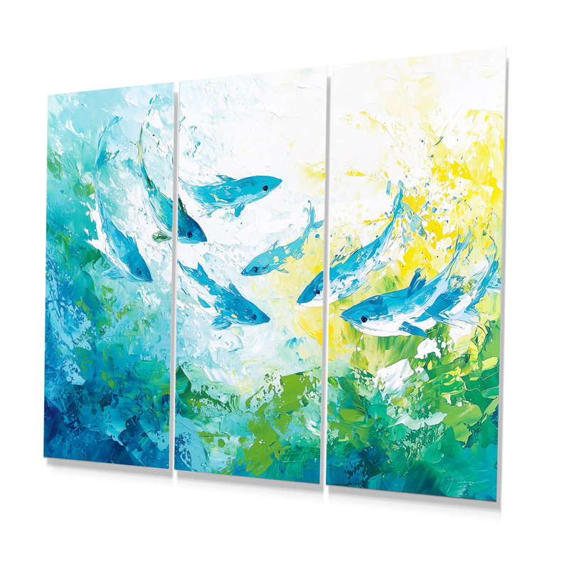 Abstrait requins nageant - ensemble de reproduction d'art mural requin, H 40 po x l 60 po, Impression sans cadre en métal