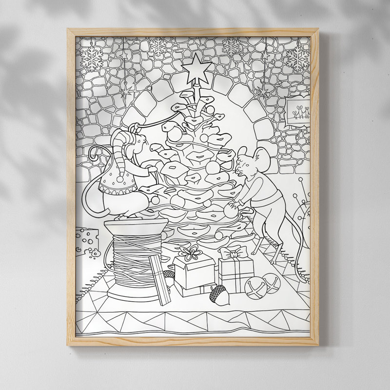 Creatures Stirring Framed Print - Solid Wood, Natural, 11" H x 9" W
