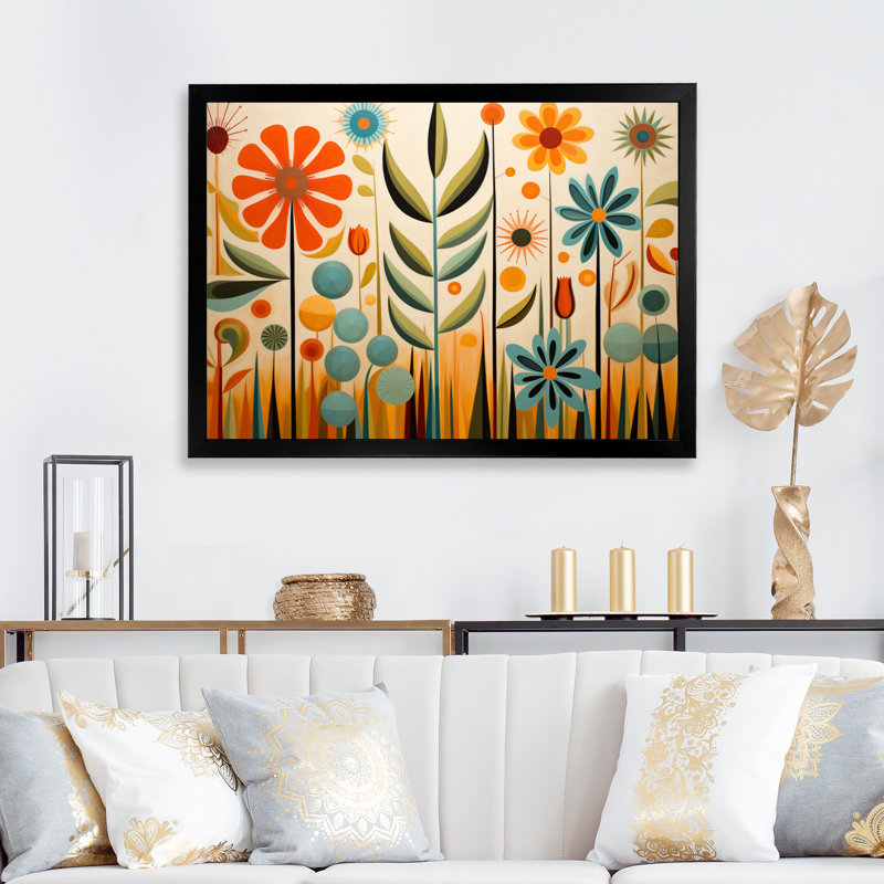 «Red Mid Century Mod Nature - Abstract Midcentury», reproduction d'art sur toile, H 12 po x l 20 po x P 1 po, Noir