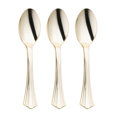 Shiny Metallic Groove Gold Plastic Spoons