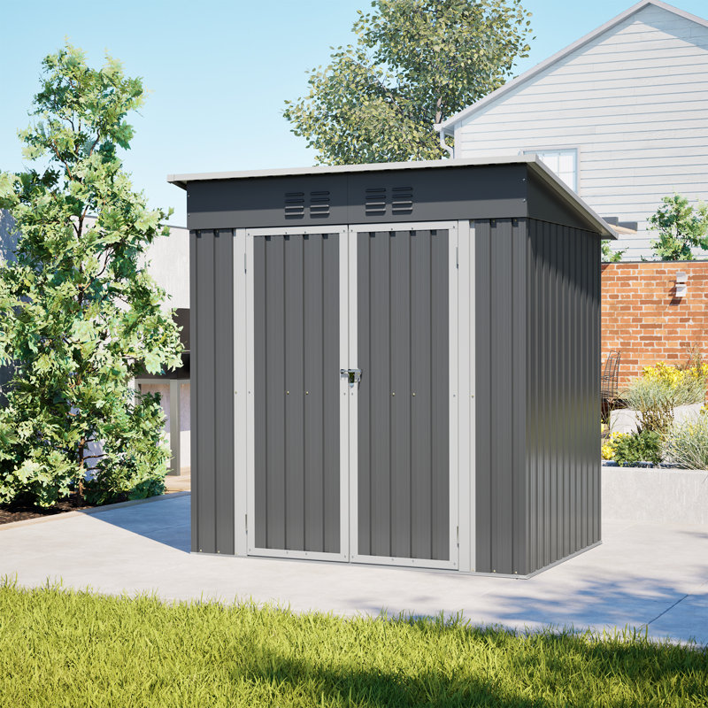 6 Ft. W X 4 Ft. D Outdoor Metal Storage Shed Garden Tools Shed Lockable Door Foundation Kit Included, Gray
