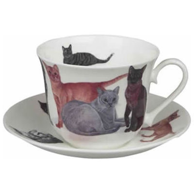 Roy Kirkham Breakfast Cup/Saucer-Cats Galore Set Of 2