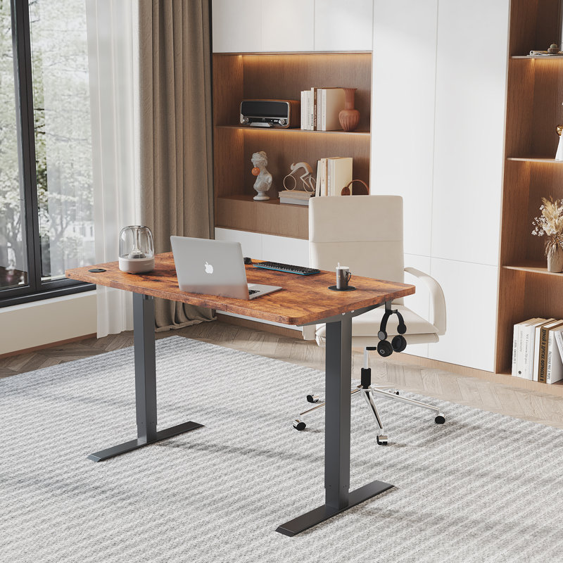 Electric T-Shape Height Adjustable Standing Desk, 120cm W x 60cm D, Brown