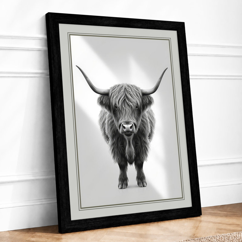 Highland Cattle Portrait Modern - Framed Print, A4 - 29.7 x 21.0 cm, Black