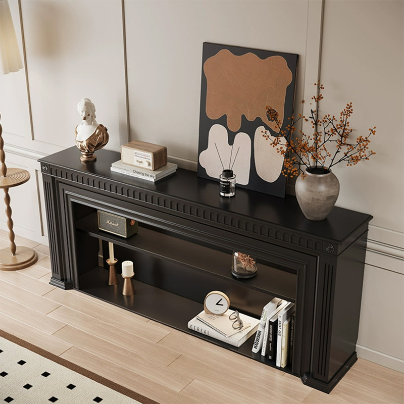 Black Solid Wood TV Cabinet Fireplace, 29.53" H x 94.49" W x 12.6" D