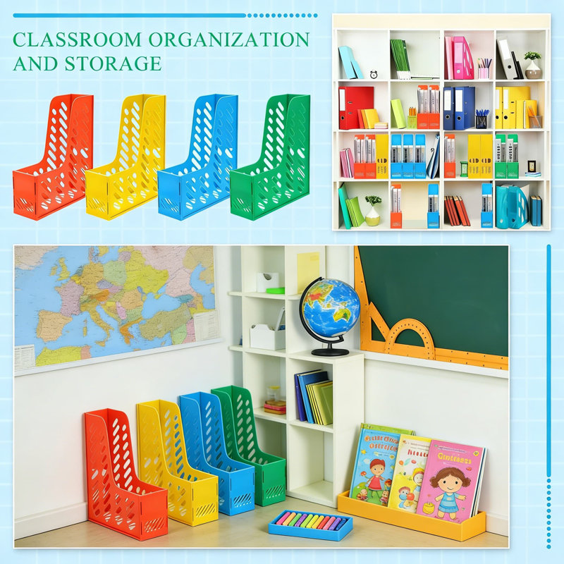 Ensemble de 12 organisateurs de magazines et classeurs en plastique, porte-classeurs verticaux pour le bureau, le bureau, la maison et l'école