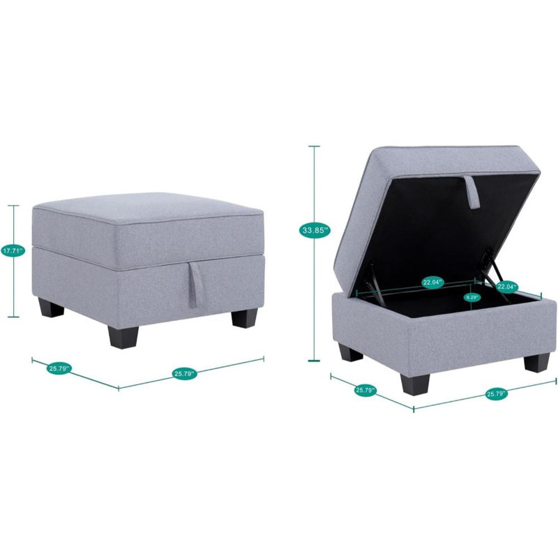 Nebih 30'' Wide Square Ottoman Module for Modular Sectional Sofa, Ottoman Footrest, White Linen