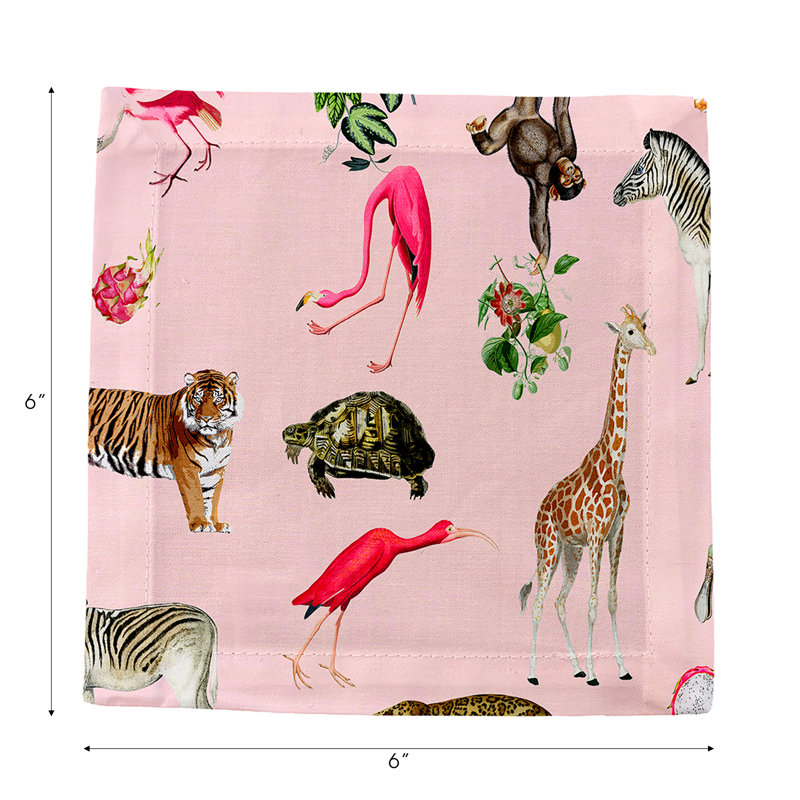Exotix Natural Hemstitch Cocktail 6" Linen/Cotton Napkin, Flamingo