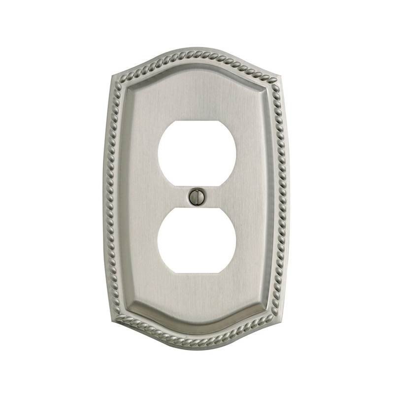 1-Gang Duplex Outlet Wall Plate, Satin Nickel
