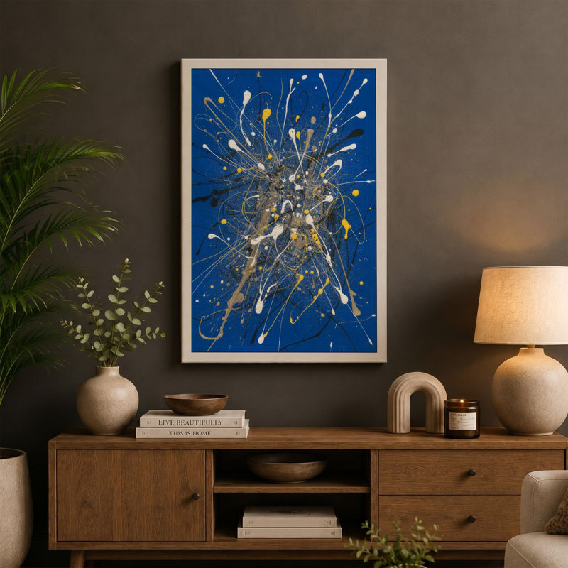 Golden Burst Abstract 1 Piece Wrapped Canvas Wall Art, 30x20 - 76.2 x 50.8 cm, Sage Border