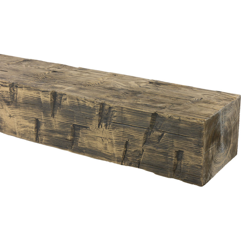 Reclaimed Axed Cut Faux Wood Fireplace Mantel, 5 1/2"H x 7 1/2"D x 66"W, Smokey Brown Finish, 5.5" H x 66" W x 7.5" D