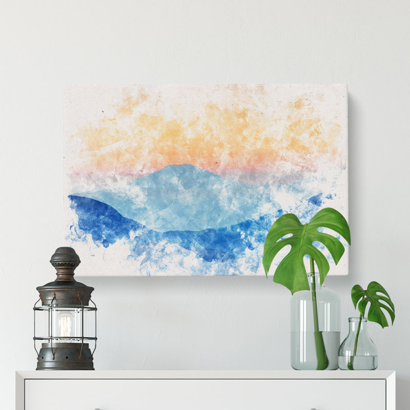 Sunrise over the Mountains Watercolour - Wrapped Canvas, 35cm H x 50cm W x 3cm D