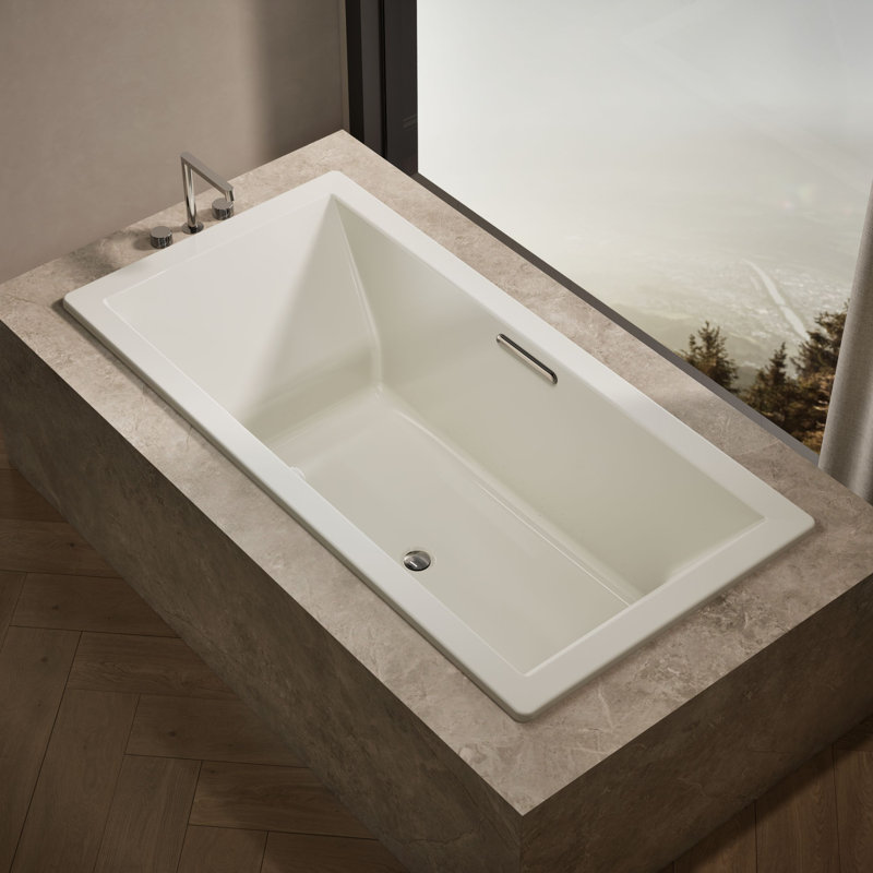 Underscore Rectangle 72" x 36" Heated Bubblemassage Air Bath with Center Drain, Biscuit