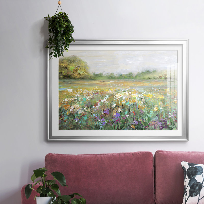 Country Meadow, reproduction d'art encadrée, H 30 po x l 44 po x P 1,5 po, Argent
