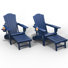 Chaise Adirondack pliante en PEHD d'extérieur bleu marine avec repose-pieds rétractable et porte-gobelet (ensemble de 2)
