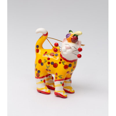 Ceramic Fruity Whisker Cat Ornament - 3"H