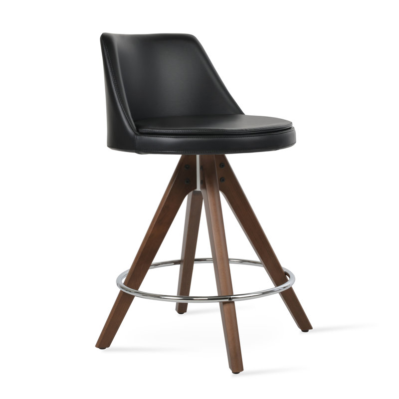 Tabouret de bar et de comptoir, Similicuir noir, Tabouret de bar (siège d’une hauteur de 30 po), Noyer