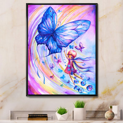 Fille avec papillons - Art mural pour enfants, art sur toile