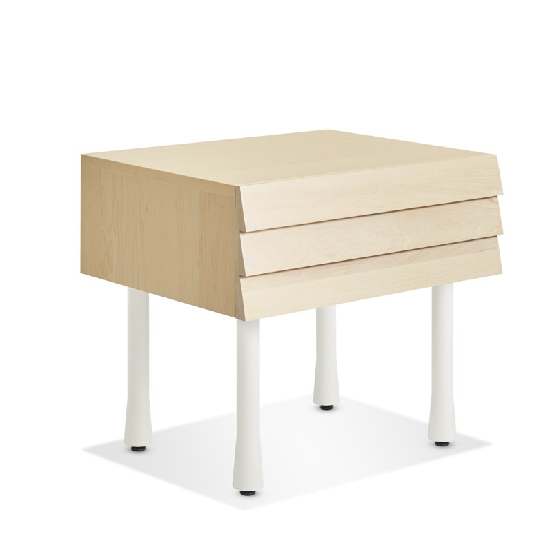 Lap 1 - Drawer Solid Wood Nightstand, Whitewashed Maple / White