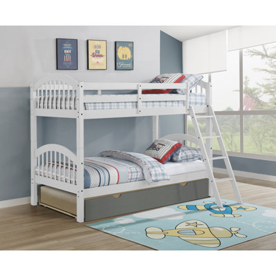 Dana Twin Twin Unstackable White Bunk Bed With Grey Trundle