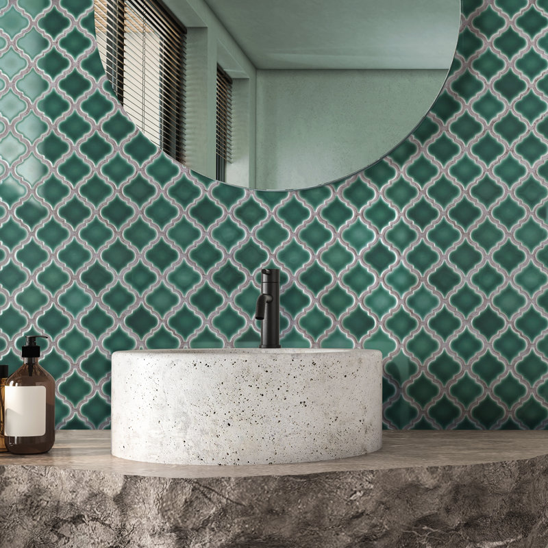Hudson Tangier 2" x 2" Porcelain Arabesque Mosaic Wall & Floor Tile, Glossy Gray