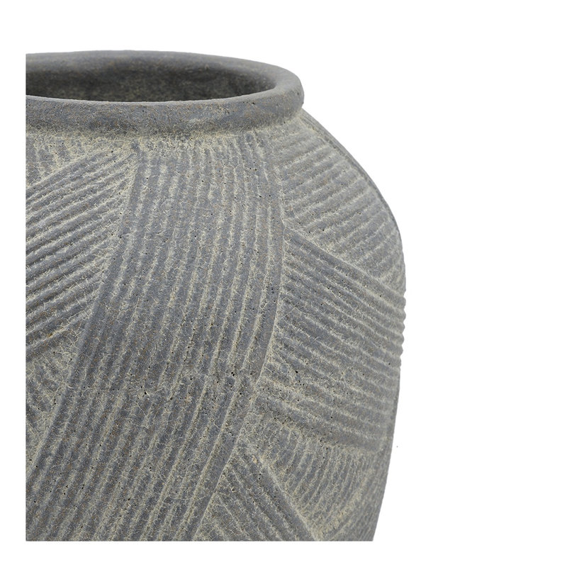 Vase de plancher gris en terre cuite avec texture hachurée, H 13,8 po x l 9,8 po