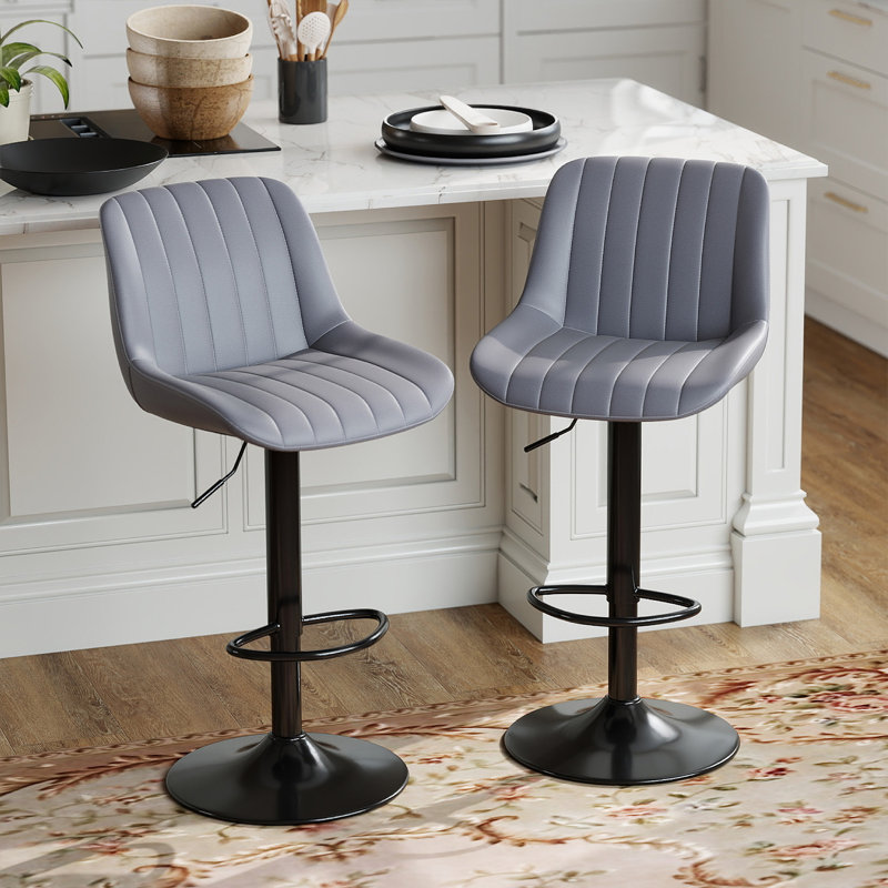 Swivel Upholstered Adjustable Height Counter Stool with Metal Frame, Dark Gray, 2