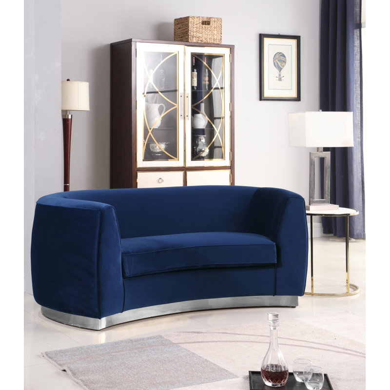 Breccan 70.5'' Velvet Loveseat, Navy Velvet, Chrome