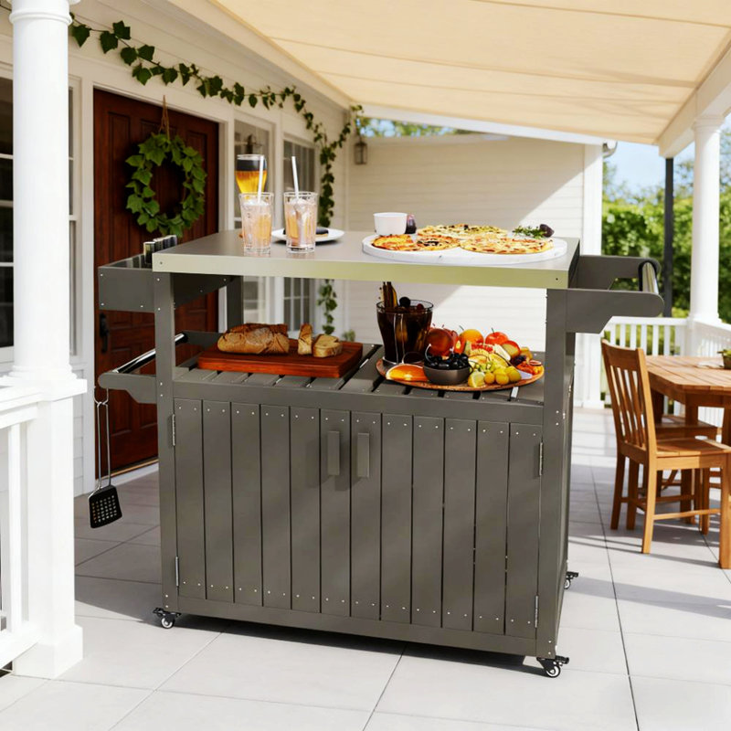 Chariot-bar d'extérieur avec rangement, îlot de cuisine pour la préparation des aliments, Dark Gray