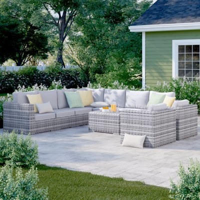 Kirkby Wicker Fully Assembled 8 - Person Seating Group with Cushions
