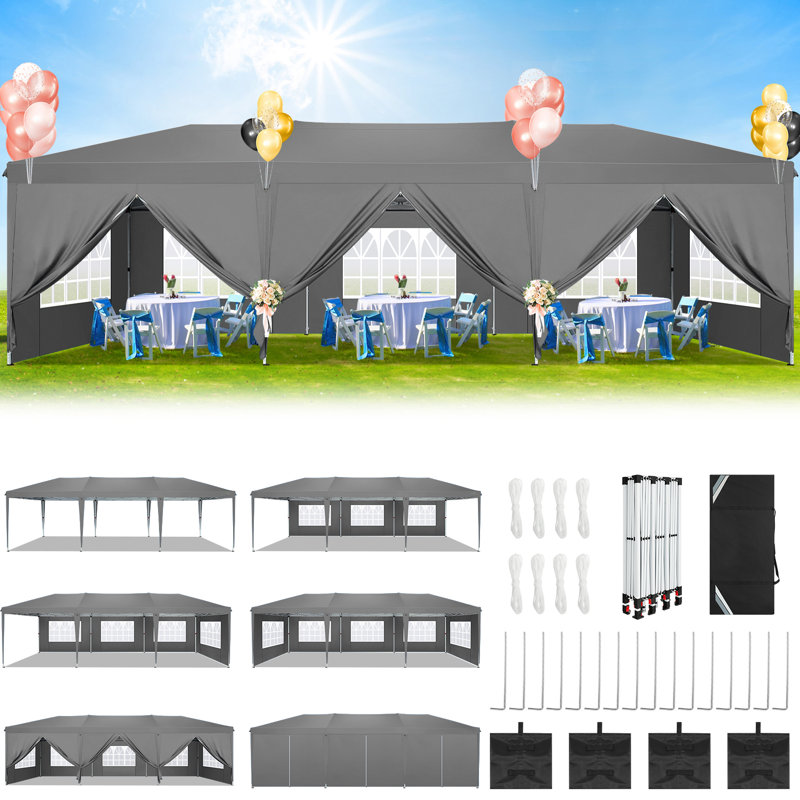 10x30 Pop Up Canopy Tent, 10x30 Outdoor Party Tent with 8 Removable Sidewalls, Blue