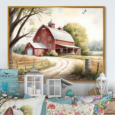 Charmante grange et chemin IV - art mural sur toile de campagne / campagne