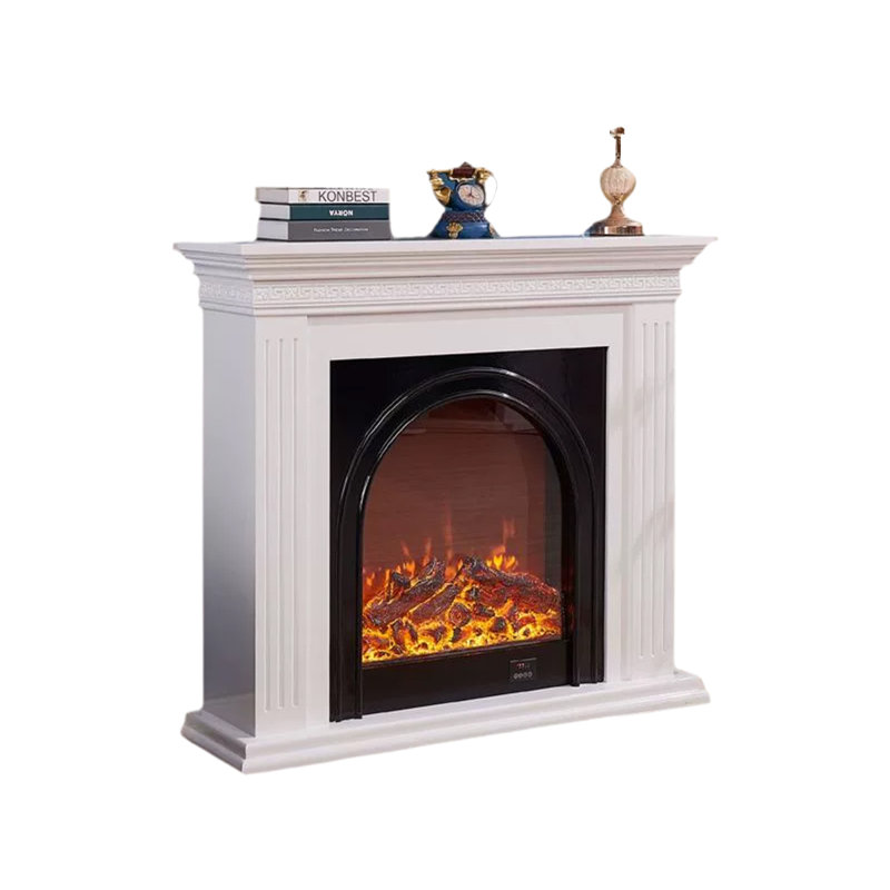 White Solid Wood Electric Fireplace, White