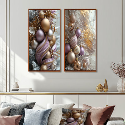 Or et mauve de Noël, tourbillon de menthe poivrée I - ensemble d'art mural de Noël 2 pièces