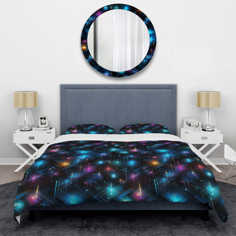Ensemble de housse de couette Purple And Blue Matrix Cubes II, Housse de couette pour très grand lit et 2 très