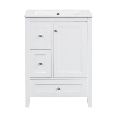 Meuble-lavabo de 24 po avec rangement, tablette réglable, panneau de fibres à densité moyenne et bois d'hévéa, cloisons amovibles