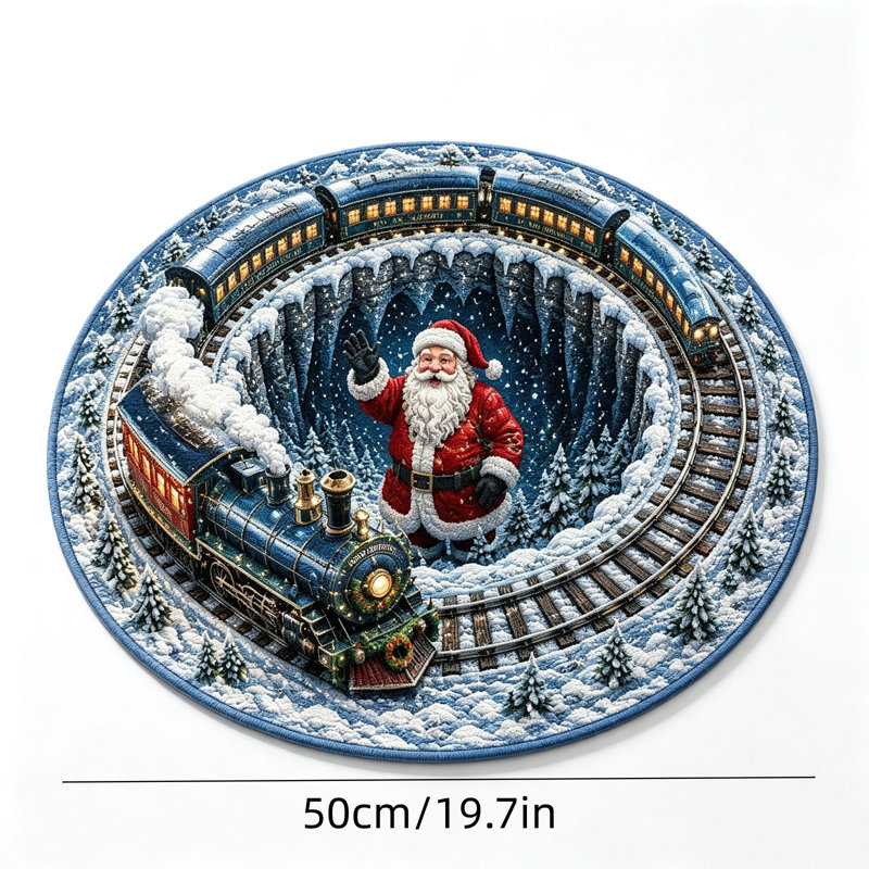 Tapis rond de Noël en velours cristal avec dos à pois, motif paysage d'hiver, décoration de Noël