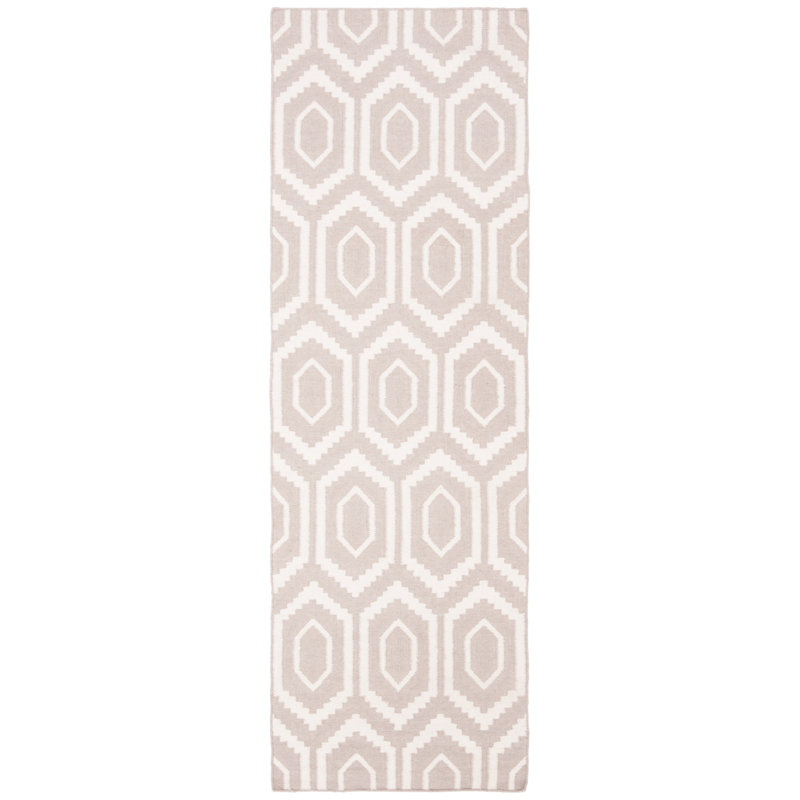 Fung Hand Woven Flat Weave Wool/Cotton Geometric Rug in Gray/Ivory, Runner 2'6" x 8'